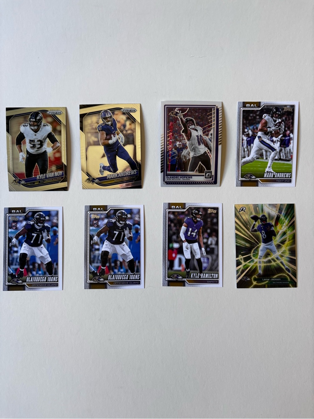 Baltimore Ravens Card Lot (8) Lamar Jackson Conductor Mark Andrews Prizm Optic